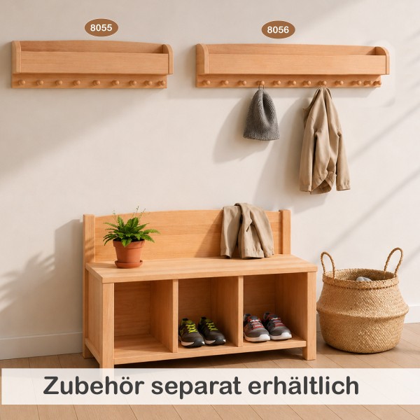 Kinder Sitzbank mit Garderobe und 3 Fächern – passendes Zubehör separat erhältlich.